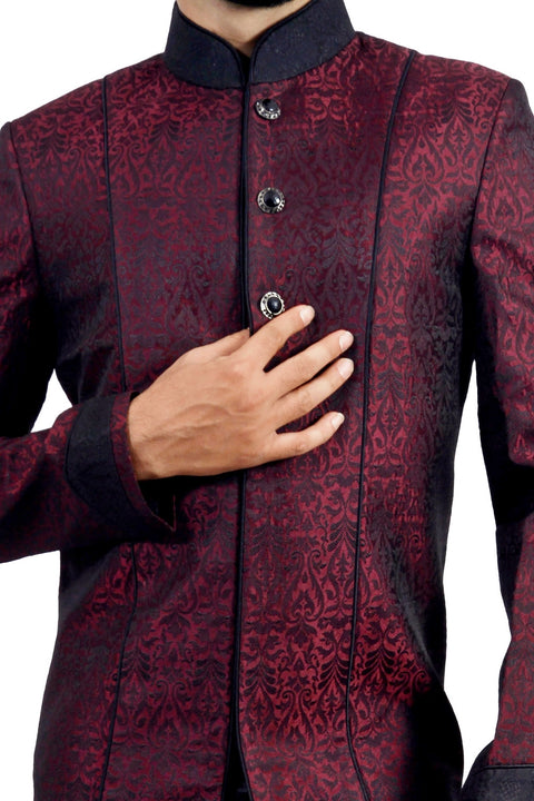 Marron and Black Indian Wedding Indo-Western Sherwani for Men