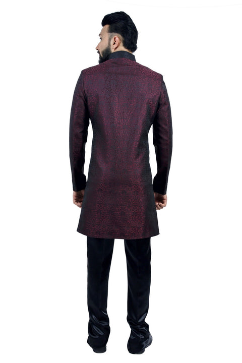 Marron and Black Indian Wedding Indo-Western Sherwani for Men RK1128SNT