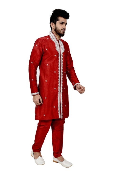 Maroon Silk Traditional Indian Wedding Indo-Western Sherwani for Men