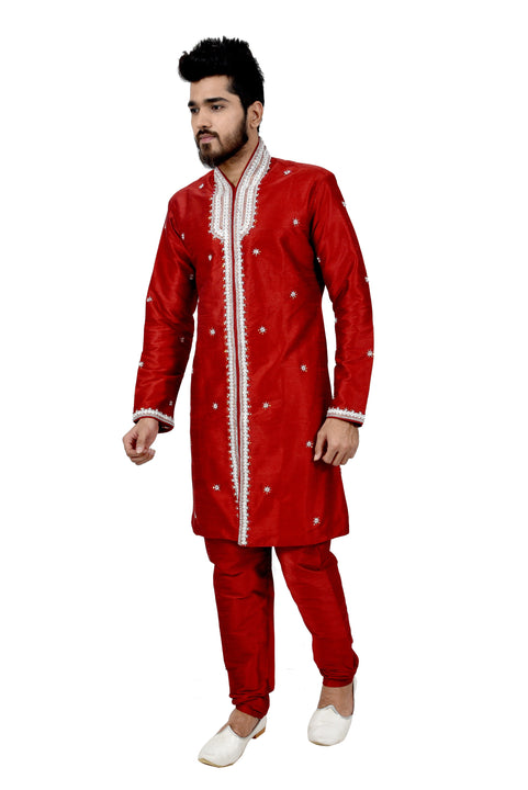 Maroon Silk Traditional Indian Wedding Indo-Western Sherwani for Men