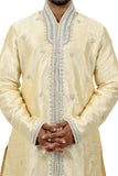 Cream Silk Traditional Indian Wedding Indo-Western Sherwani for Men