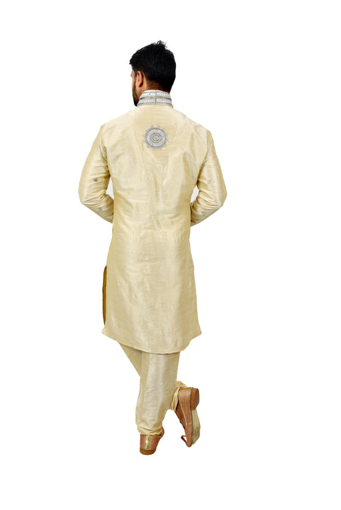 Cream Silk Traditional Indian Wedding Indo-Western Sherwani for Men