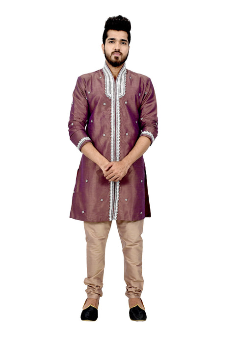 Rosy Brown Silk Traditional Indian Wedding Indo-Western Sherwani for Men