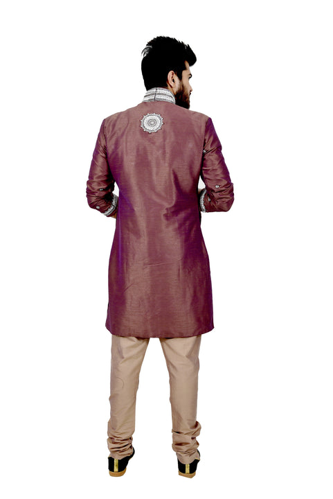 Rosy Brown Silk Traditional Indian Wedding Indo-Western Sherwani for Men