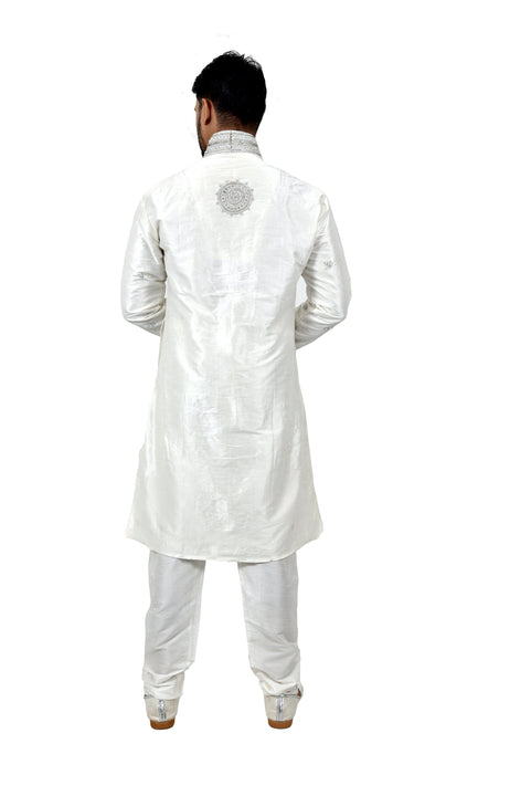 White Silk Traditional Indian Wedding Indo-Western Sherwani for Men