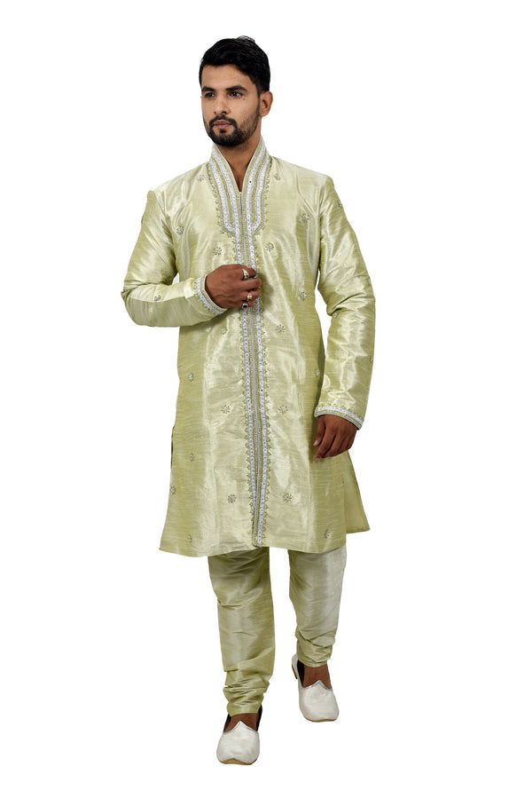 Pista Silk Traditional Indian Wedding Indo-Western Sherwani for Men