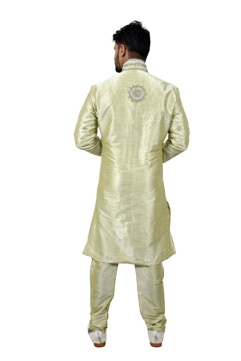 Pista Silk Traditional Indian Wedding Indo-Western Sherwani for Men