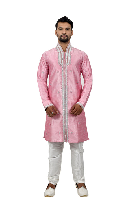 Cameo Pink Silk Traditional Indian Wedding Indo-Western Sherwani for Men