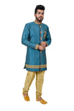 Turquoise Blue Ghiccha Silk Traditional Indian Wedding Indo-Western Sherwani for Men