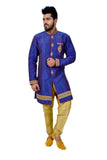 Blue Ghiccha Silk Traditional Indian Wedding Indo-Western Sherwani for Men