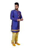 Blue Ghiccha Silk Traditional Indian Wedding Indo-Western Sherwani for Men