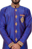 Blue Ghiccha Silk Traditional Indian Wedding Indo-Western Sherwani for Men