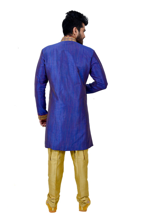 Blue Ghiccha Silk Traditional Indian Wedding Indo-Western Sherwani for Men