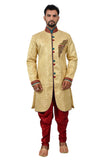 Golden Zari Brocade Silk Traditional Indian Wedding Indo-Western Sherwani for Men
