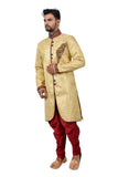 Golden Zari Brocade Silk Traditional Indian Wedding Indo-Western Sherwani for Men