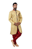 Golden Zari Brocade Silk Traditional Indian Wedding Indo-Western Sherwani for Men