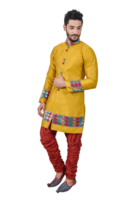 Golden Yellow Silk Traditional Indian Wedding Indo-Western Sherwani for Men