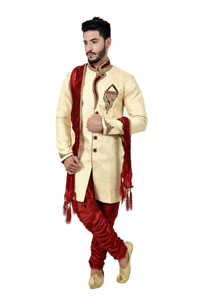 Cream Indo western Zari Brocade Silk Dhoti main image 1