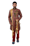 Multi Brocade Silk Traditional Indian Wedding Indo-Western Sherwani for Men