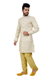 Cream Brocade Silk Traditional Indian Wedding Indo-Western Sherwani for Men