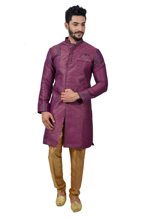 Purple Silk Traditional Indian Wedding Indo-Western Sherwani for Men