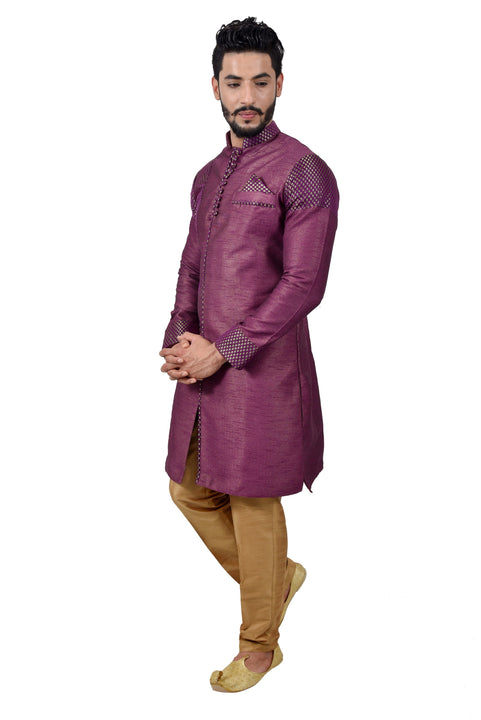 Purple Silk Traditional Indian Wedding Indo-Western Sherwani for Men