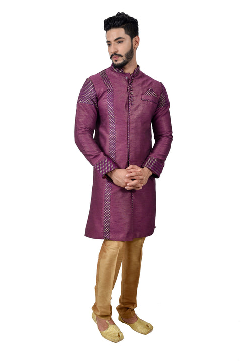 Purple Silk Traditional Indian Wedding Indo-Western Sherwani for Men