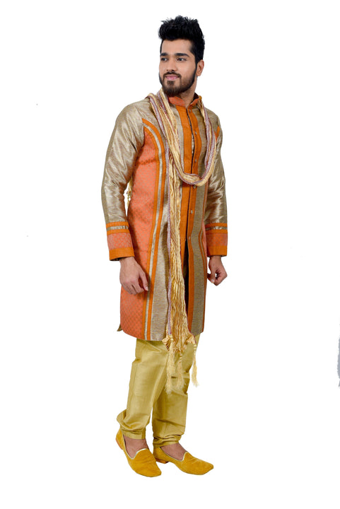 Khakhi Silk Traditional Indian Wedding Indo-Western Sherwani for Men