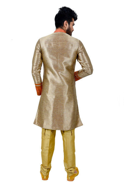 Khakhi Silk Traditional Indian Wedding Indo-Western Sherwani for Men