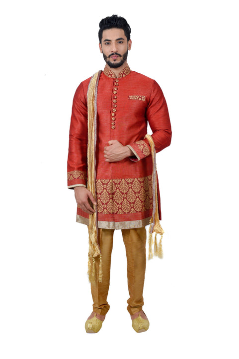 Maroon Silk Traditional Indian Wedding Indo-Western Sherwani for Men
