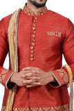 Maroon Silk Traditional Indian Wedding Indo-Western Sherwani for Men