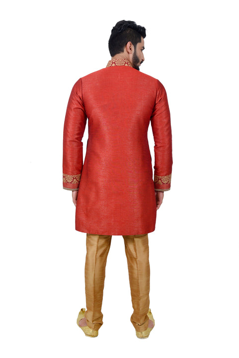 Maroon Silk Traditional Indian Wedding Indo-Western Sherwani for Men