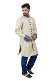 Cream Zari Brocade Silk Traditional Indian Wedding Indo-Western Sherwani for Men