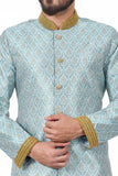 Multi Satan Tehra Brocade Silk Traditional Indian Wedding Indo-Western Sherwani for Men