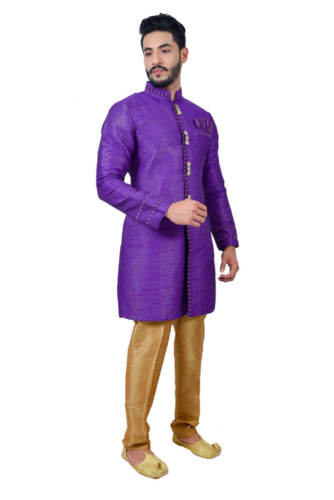 Dark Violet Silk Traditional Indian Wedding Indo-Western Sherwani for Men