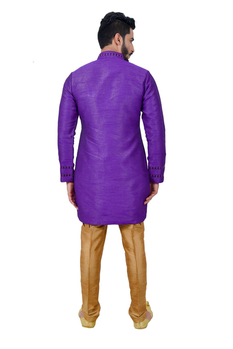 Dark Violet Silk Traditional Indian Wedding Indo-Western Sherwani for Men