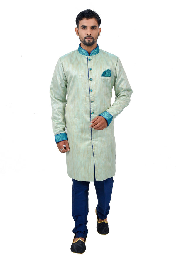 Pista Silk Traditional Indian Wedding Indo-Western Sherwani for Men