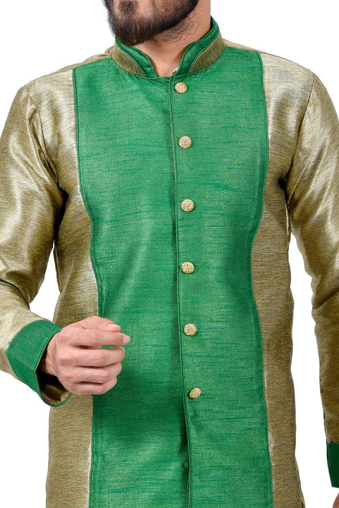 Khahki Silk Traditional Indian Wedding Indo-Western Sherwani for Men