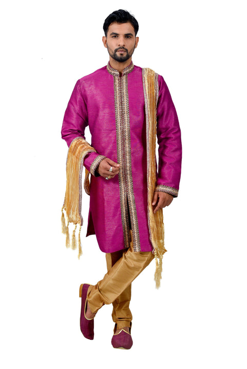 Neonpurple Silk Traditional Indian Wedding Indo-Western Sherwani for Men