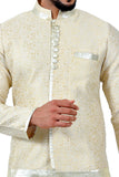Cream Cotton Brocade Silk Traditional Indian Wedding Indo-Western Sherwani for Men