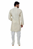 Cream Cotton Brocade Silk Traditional Indian Wedding Indo-Western Sherwani for Men