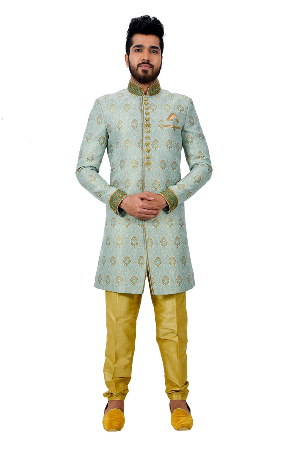 Multi Zari Brocade Silk Traditional Indian Wedding Indo-Western Sherwani for Men