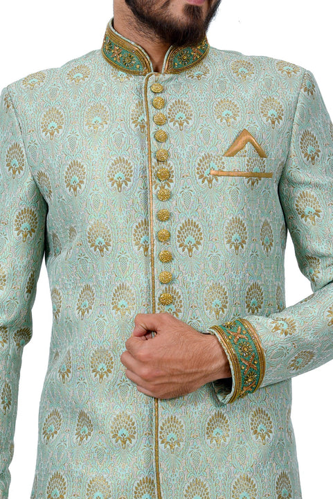 Multi Zari Brocade Silk Traditional Indian Wedding Indo-Western Sherwani for Men