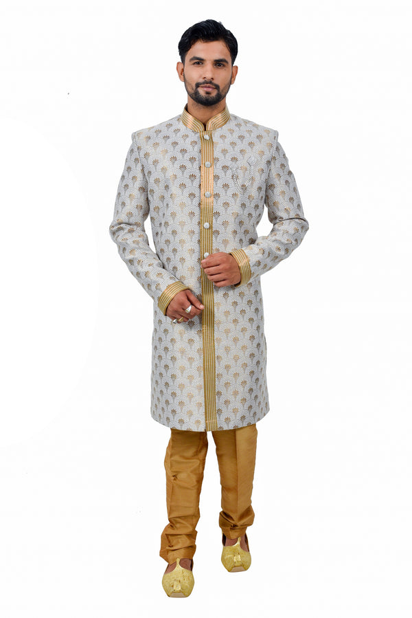 Multi Cotton Brocade Silk Traditional Indian Wedding Indo-Western Sherwani for Men