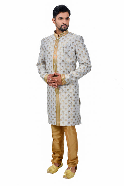 Multi Cotton Brocade Silk Traditional Indian Wedding Indo-Western Sherwani for Men