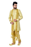 Buff Zari Brocade Silk Traditional Indian Wedding Indo-Western Sherwani for Men