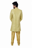 Buff Zari Brocade Silk Traditional Indian Wedding Indo-Western Sherwani for Men