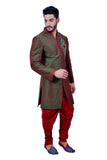 Deep Jungle Green Silk Traditional Indian Wedding Indo-Western Sherwani for Men