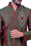 Deep Jungle Green Silk Traditional Indian Wedding Indo-Western Sherwani for Men