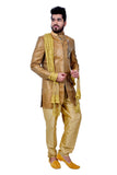 Gold Zari Brocade Silk Traditional Indian Wedding Indo-Western Sherwani for Men